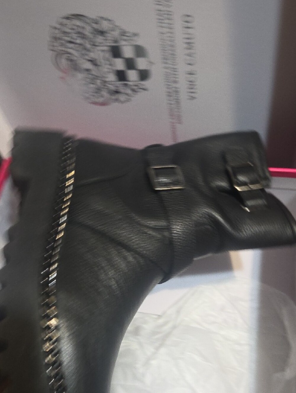Vince Camuto Black Leather Buckle & Chain Trim Heeled Ankle Boots - Picture 3 of 3
